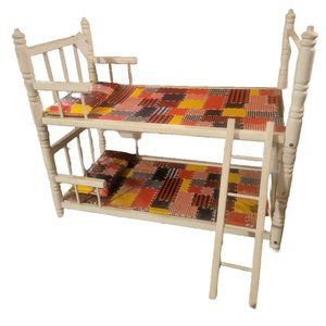 VTG 1950 Cass Toys White Wooden Doll Bunk Bed with "Hey Diddle, Diddle" Painting